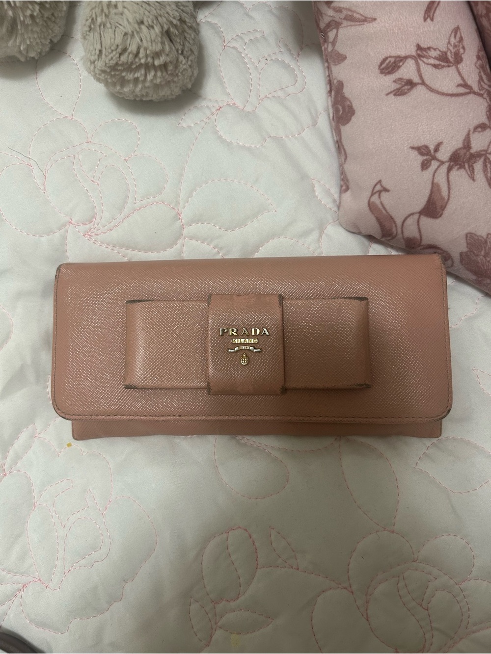 AUTHENTIC Prada Blush Bow Saffiano Leather Wallet